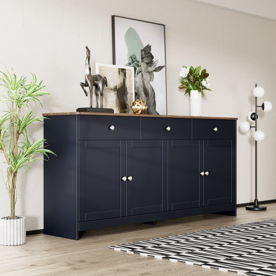 MODENUIT Dressoir - 4 Deuren, 3 Laden En Verstelbare Planken - Voor Woonkamer En Eetkamer - MDF - 160x37x75 Cm