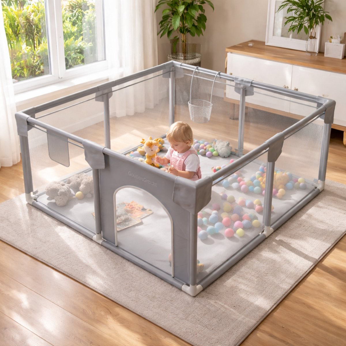 Grondbox - Baby Box - Grondbox baby - Speelbox - Kinderbox - 117 x 117 cm - Speelballen - Reistas - Zandgeel – foto 4