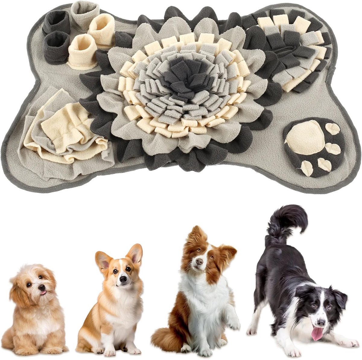 Honden Snuffelmat - Voedselpuzzel - Mentale Stimulatie - Met Piepers - 64 x 43 cm - Grijs