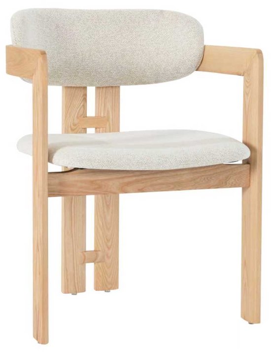 Gestoffeerde eetstoel met armleuning, beige (set van 2)