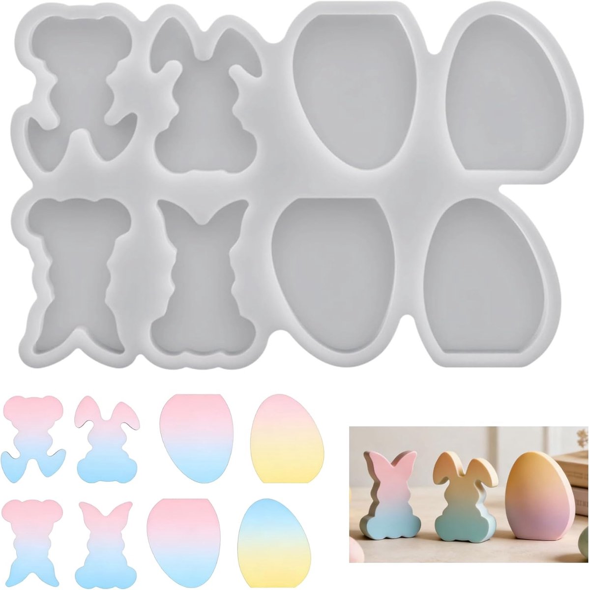 Paas Gietvorm - Hazen Eieren - Zelf Decoratie - Flexibel Siliconen - 21 x 13 cm - Wit