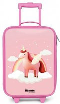 NoBoringSuitcases.com® - Kinderkoffer roze - Kindertrolley meisje - Eenhoorn - Vleugels - Roze - Regenboog - Koffer kind lichtgewicht - Reiskoffer trolley voor kinderen - Koffertje met lichtgevende wieltjes - Rolkoffer