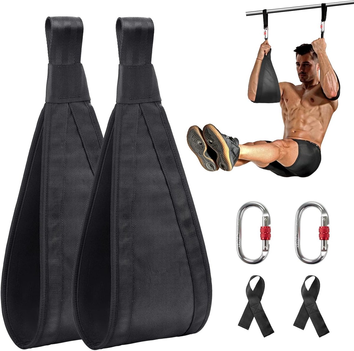 Hangende Buikbanden - Arm Banden - Core Krachttraining - Dik Gewatteerd - 19 x 19 cm - Zwart