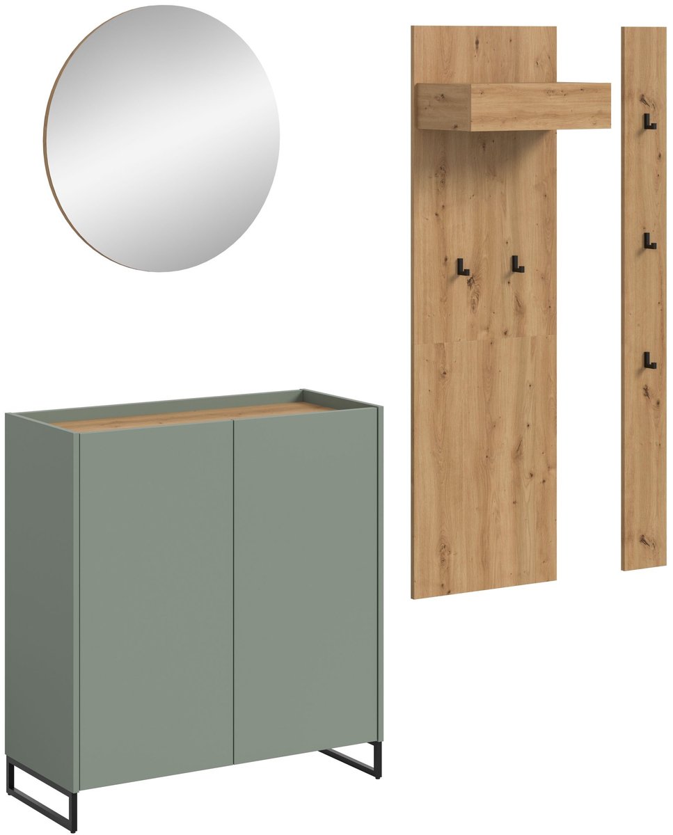 Furnilux Modulaire Garderobecombinatie - 4-delige Set met Spiegel en Schoenenkast - Op Wielen - 197x206x32cm Bruin