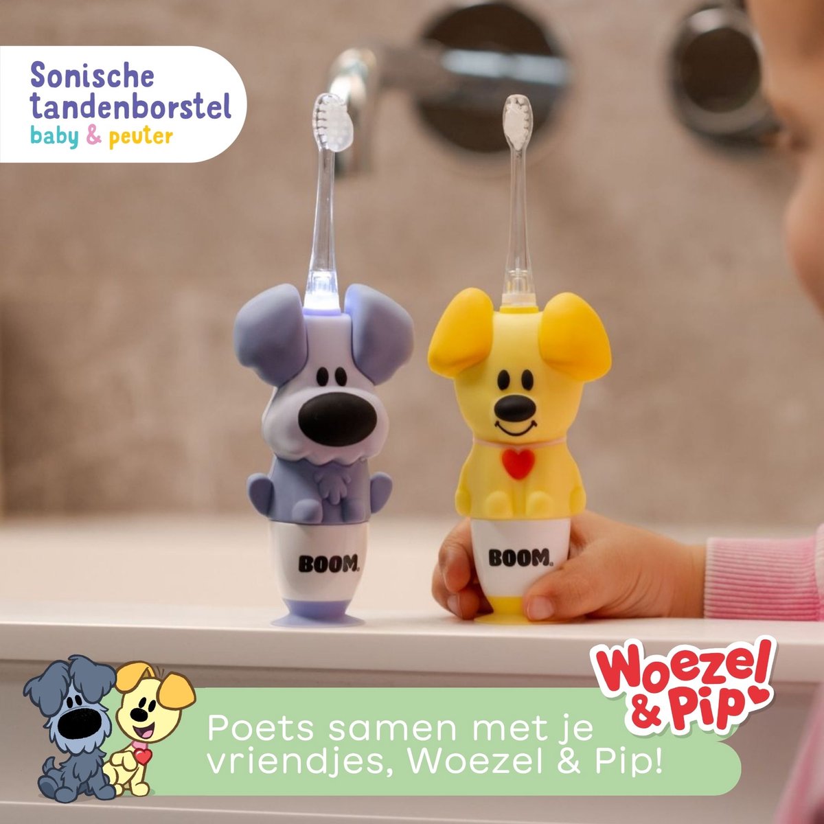 BOOM - Woezel & Pip Elektrische Tandenborstel Kind (Baby & Peuter) - 3-48 maanden - LED-lampje - 2 Borstelkopjes inbegrepen – foto 8