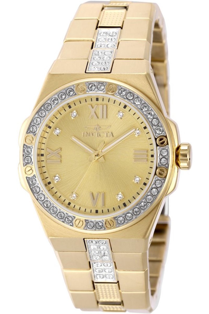 Invicta Specialty 50188 Dames Horloge - Waterdicht - Analoog - Quartz Uurwerk - Roestvrij Staal met gouden Wijzerplaat - 34mm
