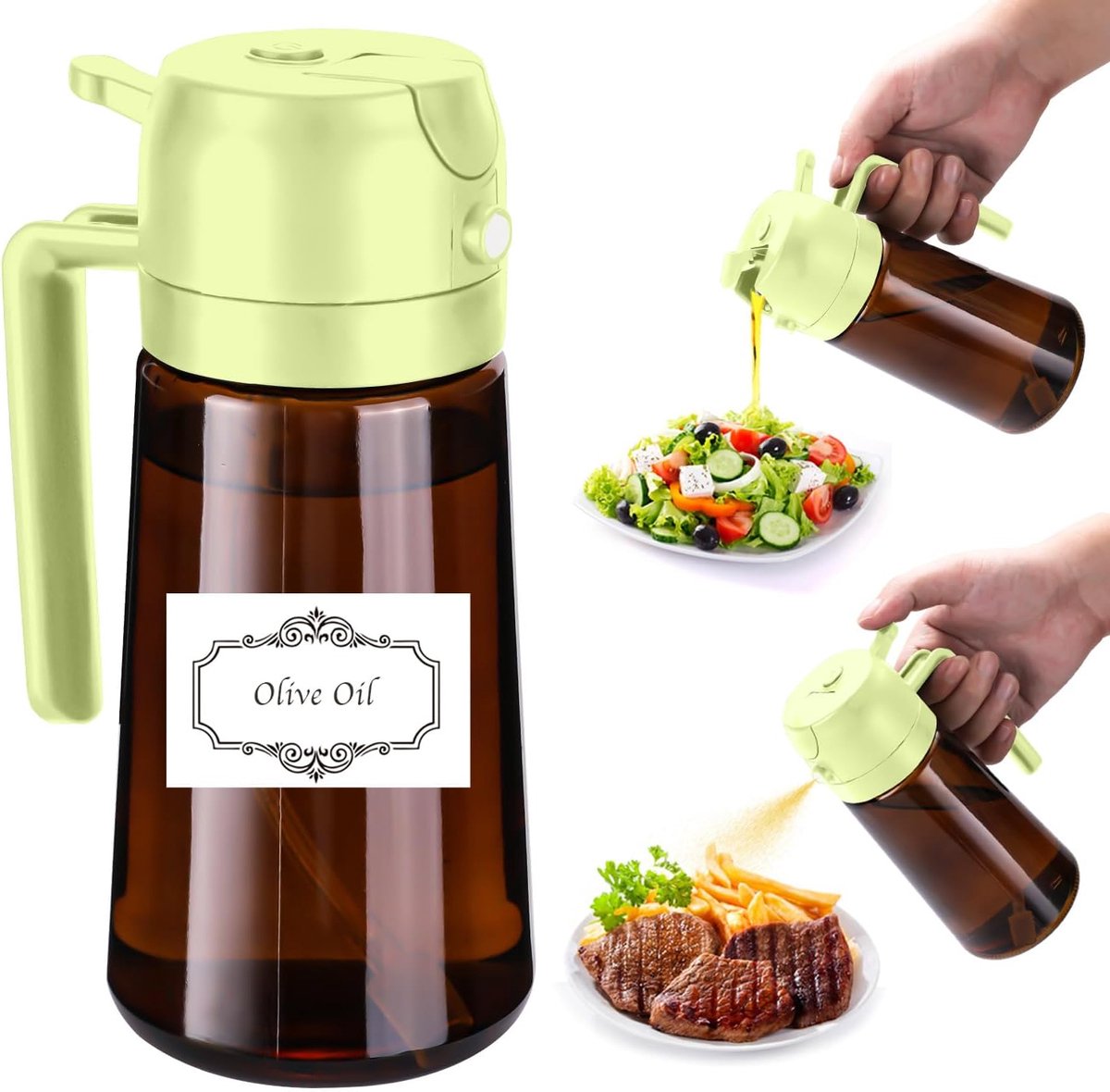 Olie Fles - Sproeier Dispenser - Keuken Koken - Lichtblokkerend Glas - 16oz 470ml - Groen