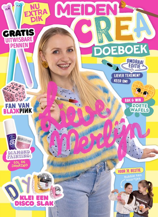MEIDEN Crea Doeboek 1 - MEIDEN Lekker Zelf Doen 1 2026 - MEIDEN magazine - Tijdschrift met Lieve Merlijn - Vakantieboek - DIY - Knutselen - Tips van Lieve Merlijn - Creatief - Puzzels - Kleurplaten - Cadeau Meisje - zomerboek - Doeboek