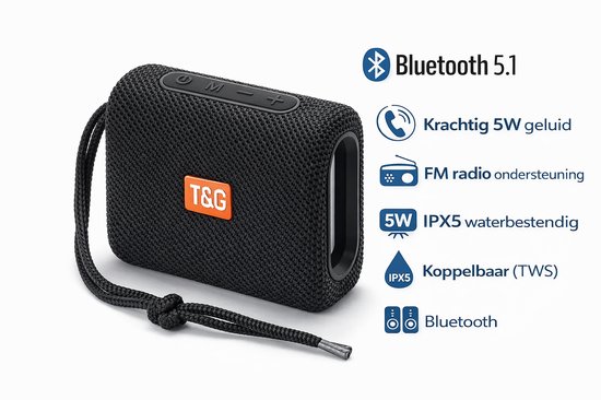 Draagbare Bluetooth Speaker Zwart 5W Waterbestendig IPX5 Compact Mini AUX USB TF Kaart Handsfree Bellen