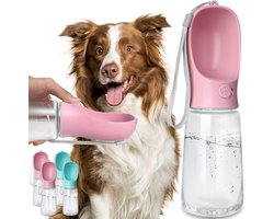 Honden Waterfles - Lekvrije Draagbare Puppy Waterdispenser met Drinkbakje - voor Wandelen, Reizen, Outdoor - 500ml Voedselveilig Plastic - Roze - 1 Stuk