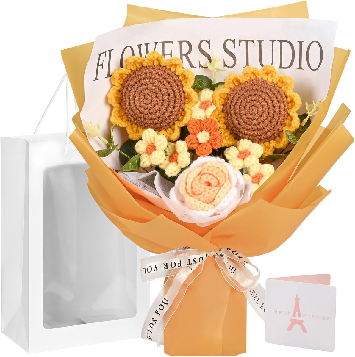 Gehaakt bloemen boeket - Kunstbloemen set - Woonkamer decoratie - Handgemaakt met draad - 35.6 cm hoog - Kleurrijk