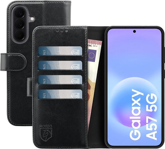 Samsung Galaxy A57 hoesje Rosso Element kunstleer wallet case 3 pasjes magneetsluiting stand functie zwart