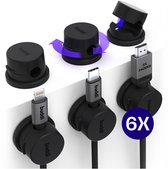 Buddi Sorted Magnetische Kabelclips (6-Pack) - Organizer voor Bureau, Nachtkastje, Tafel & TV-meubel - Zelfklevende Kabelhouders - Magnetisch Kabelmanagement - Kabelklemmen - Kabelhouder - Zwart