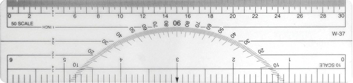 Gradenboog Liniaal - Meetinstrument Hoek - Tekenen Meten - Transparant Gelamineerd - 15cm Schaal - Wit