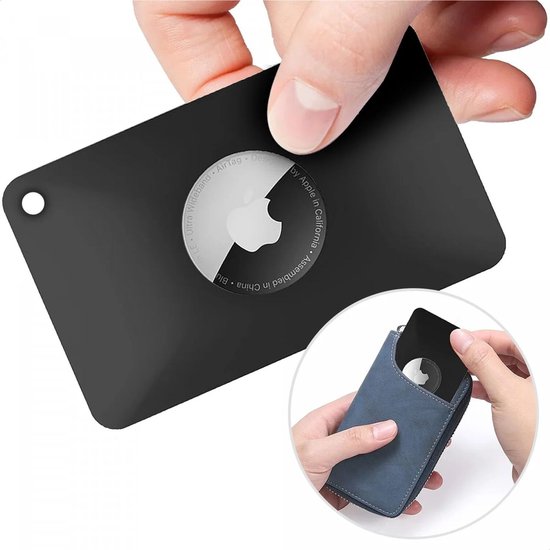 Étui portefeuille fin AirTag, porte-cartes | Convient pour portefeuille et porte-cartes | | Aussi gros qu'une carte | 8mm | Matériau en Siliconen souple | Noir
