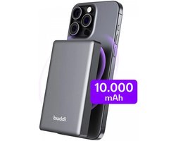 Buddi Connect - 10.000 mAh Magnetische Draadloze Powerbank - Compatibel met MagSafe - 20W USB-C Snelladen - Reisformaat - Ultra Dun - Compact - Externe Wireless Batterij Zwart
