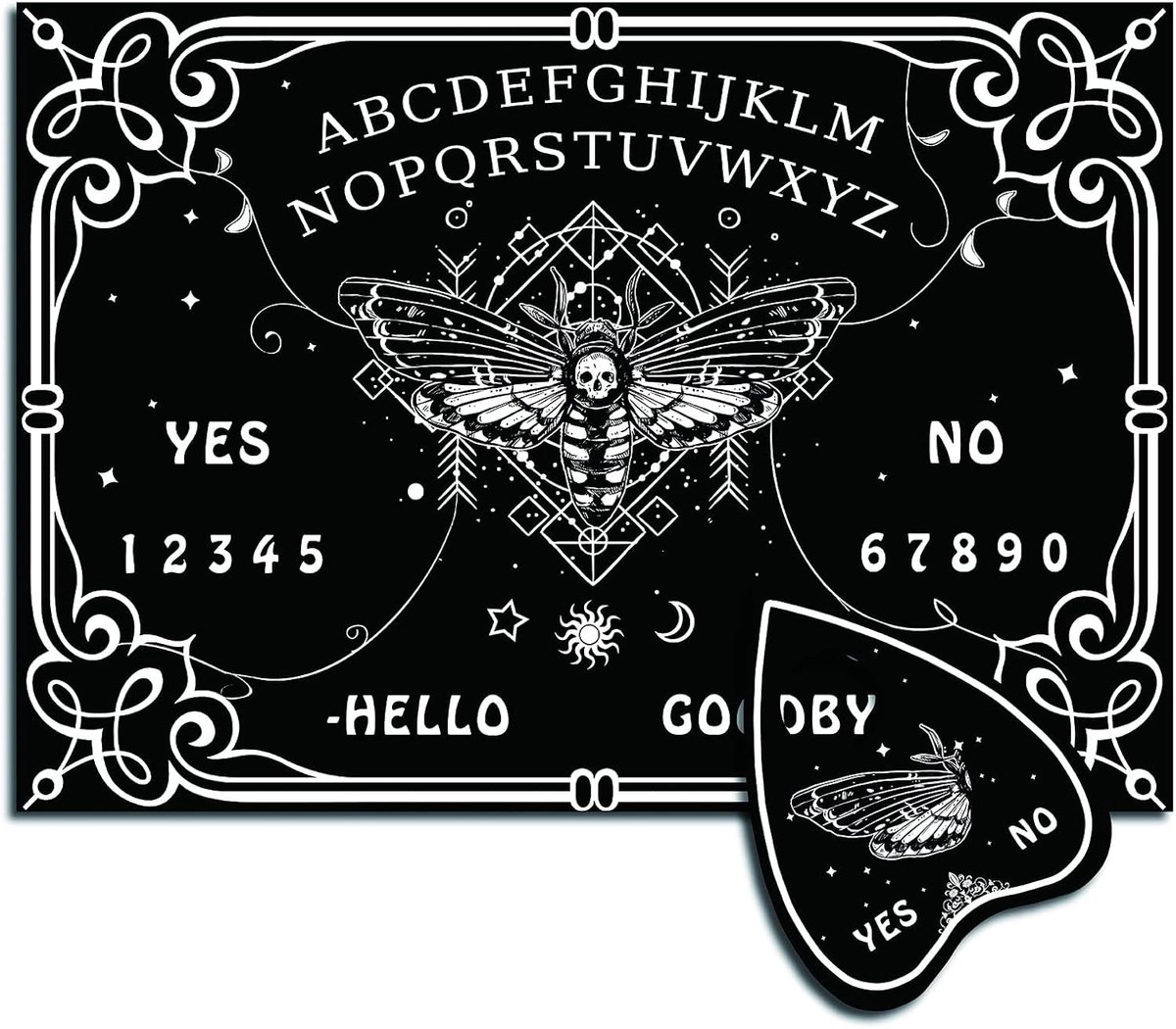 Houten Ouijabord - Pendelbord Geestenbord - Spirituele Communicatie - Uniek Vlinder Schedel Design - 30 x 21 cm - Zwart