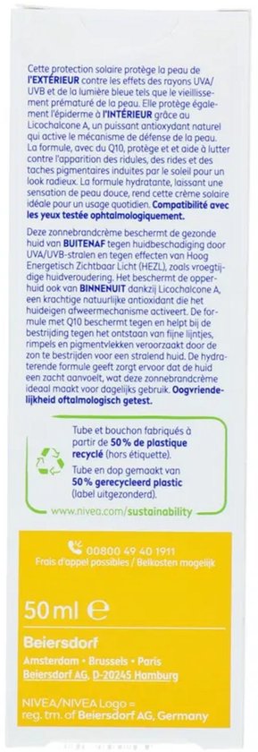 NIVEA SUN UV Anti-Age Q10 Zonnebrand Gezicht - SPF 50 - Zonnebrandcreme - Anti Rimpel Zonnecrème - 50 ml