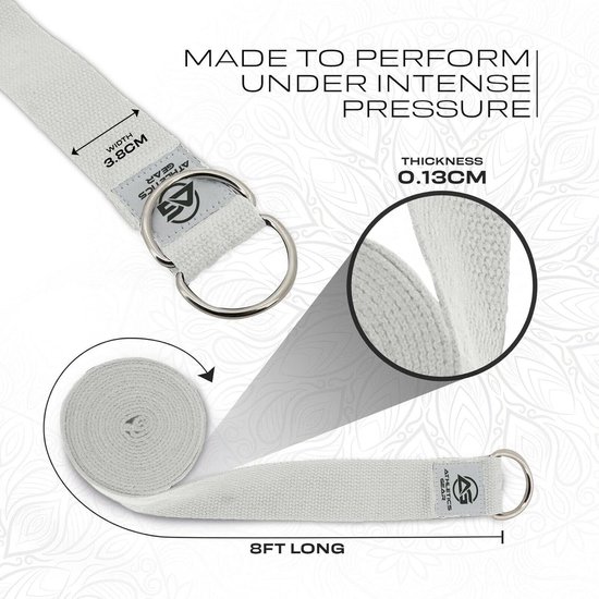 Yoga Riem - Stretch Band - Flexibiliteit Verbeteren - Duurzaam Katoen - 1.8 Meter - Wit — afbeelding 2
