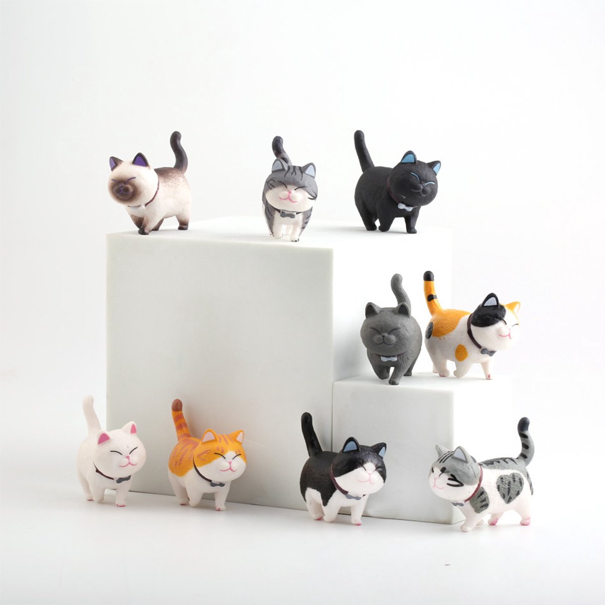 Cuhostki - 9 Stuks - Katten Beeldje - Hars Kat Decoratie - Verjaardag Bakken Decoratie - Voor Taart En Woonkamer
