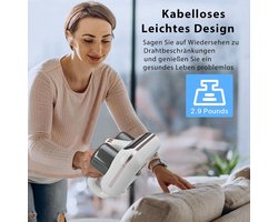 Bed Reiniger Stofzuiger - Huisstofmijt Stofzuiger - Handstofzuiger - 5-In-1 Draadloze Bedstofzuiger -Bacterie, Mijt & Schimmel Bestrijder - Gebruikmakend Van UV-C Ultraviolet Licht en Ultrasone Technologie - Wit
