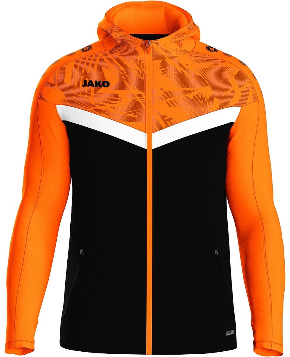 Jako Iconic Jas Met Kap Heren - Zwart / Fluo Oranje | Maat: 3XL