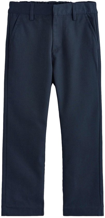 Donkerblauwe jongensen schoolbroek met rechte pijpen en steekzakken.