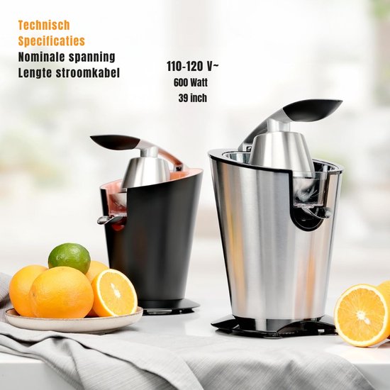 RONN® Citruspers electrisch - Citruspers - Sinaasappelpers - Zilver - ‎20cm x 25cm x 30cm — afbeelding 4