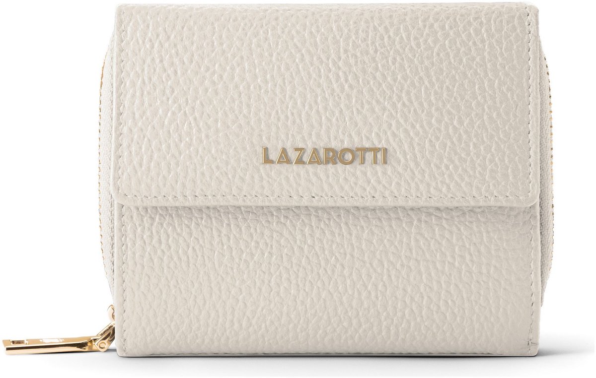 Lazarotti Leren portemonnee Bologna Leather Wallet With 8 Card Slots Cream crème