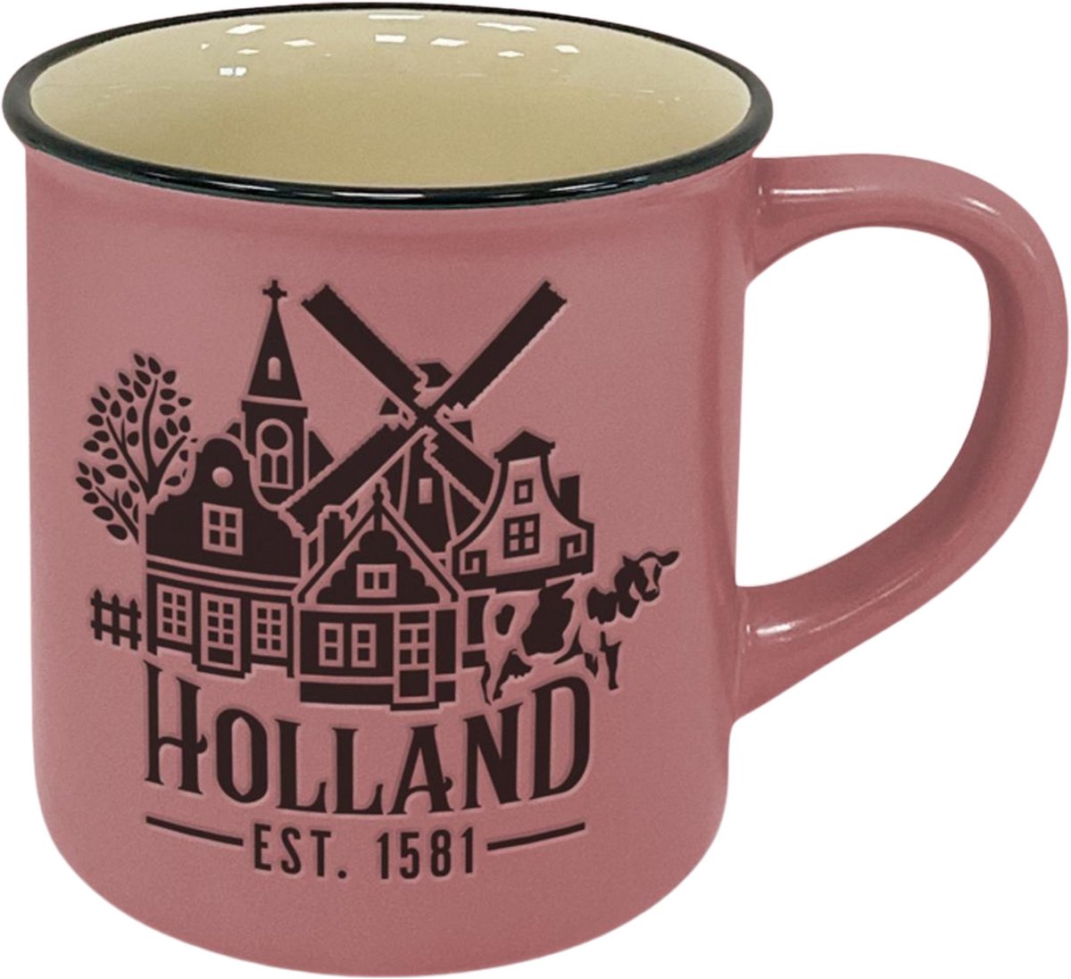 Mok - campmug - Holland village - roze - Typisch Hollands - souvenir - Holland cadeau