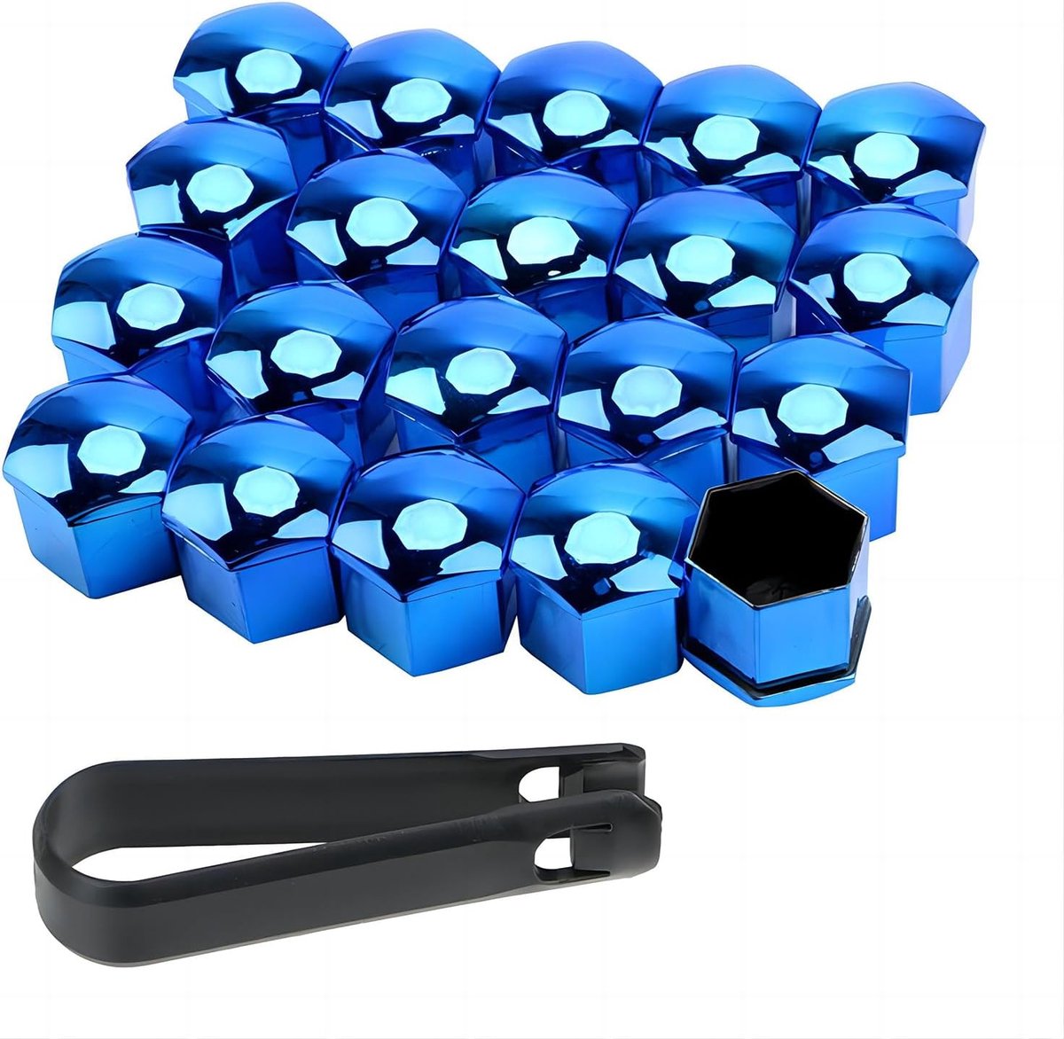 Wiel Hub Moer Covers 17mm - Blauwe Plastic Decoratie - 20 Stuks Met Zwarte Clip Removal Tool - Bescherming Tegen Erosie - ShopVlot