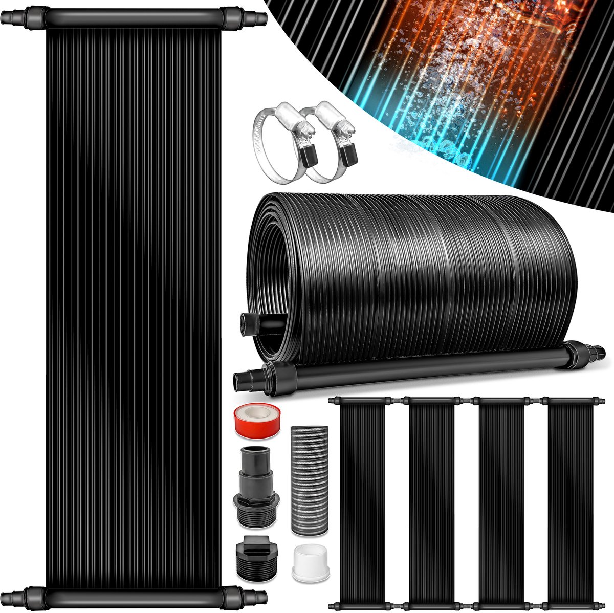 tillvex® Zwembad Zonnecollector Set 60 x 600 cm | Zonneverwarming voor Milieuvriendelijk Verwarmen | Zwembadverwarming Compleet Set | Zonnemas | Zwembad Zwembad Zonnecollector Warm Water