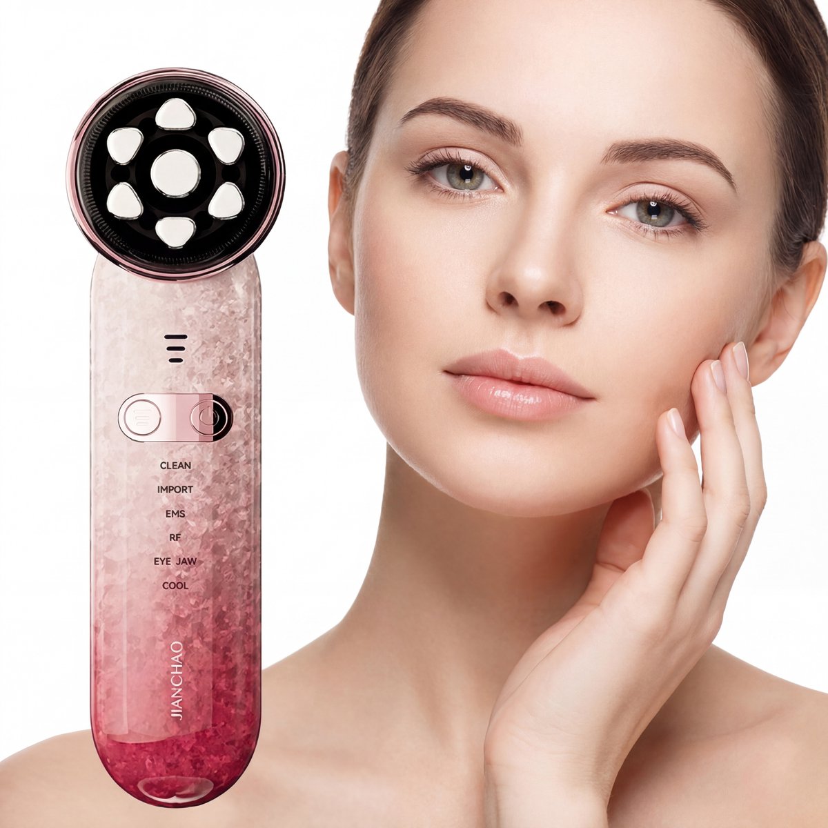JOLLY TRINKLE® RF Gezichtsverzorging met Rood Licht-Gezichtsmassage - Multifunctionele Therapie Hitte & Koude Compressie-Diepe Reiniging & Serum Insluiting-6 in1