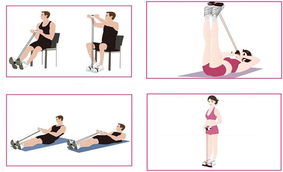 Elastische Rally - Fitness Touw - Abdominale Oefening - Met Voet Pedaal - 26 x 3 x 50 cm - Groen
