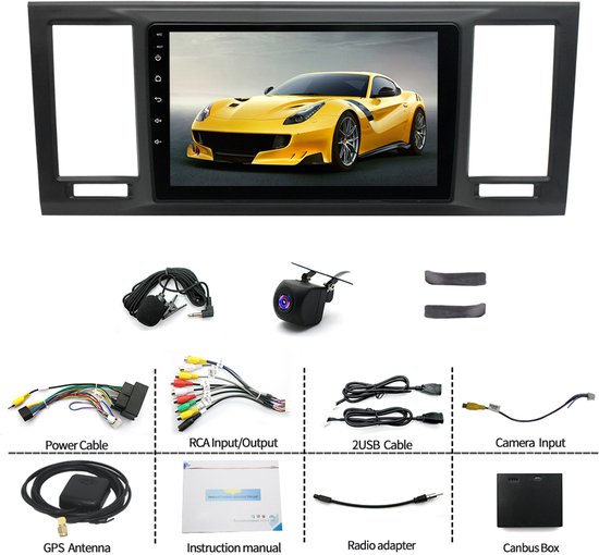 Autoradio - Compatibel met voorVolkswagen T6 Transporter Multivan 2016-2022, Android 14 autonavigatie, 9-inch scherm met ingebouwde CarPlay + Android Auto/2 + 64G + AHD-camera + microfoon.