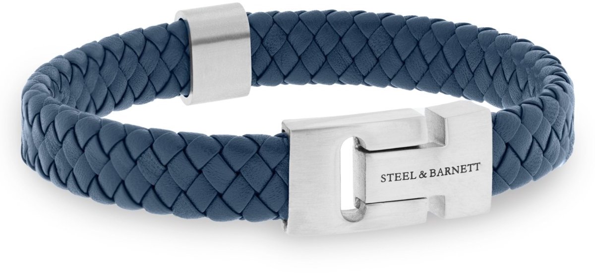 STEEL & BARNETT - Leren Armband Heren - Harrison - Blauw - Maat M