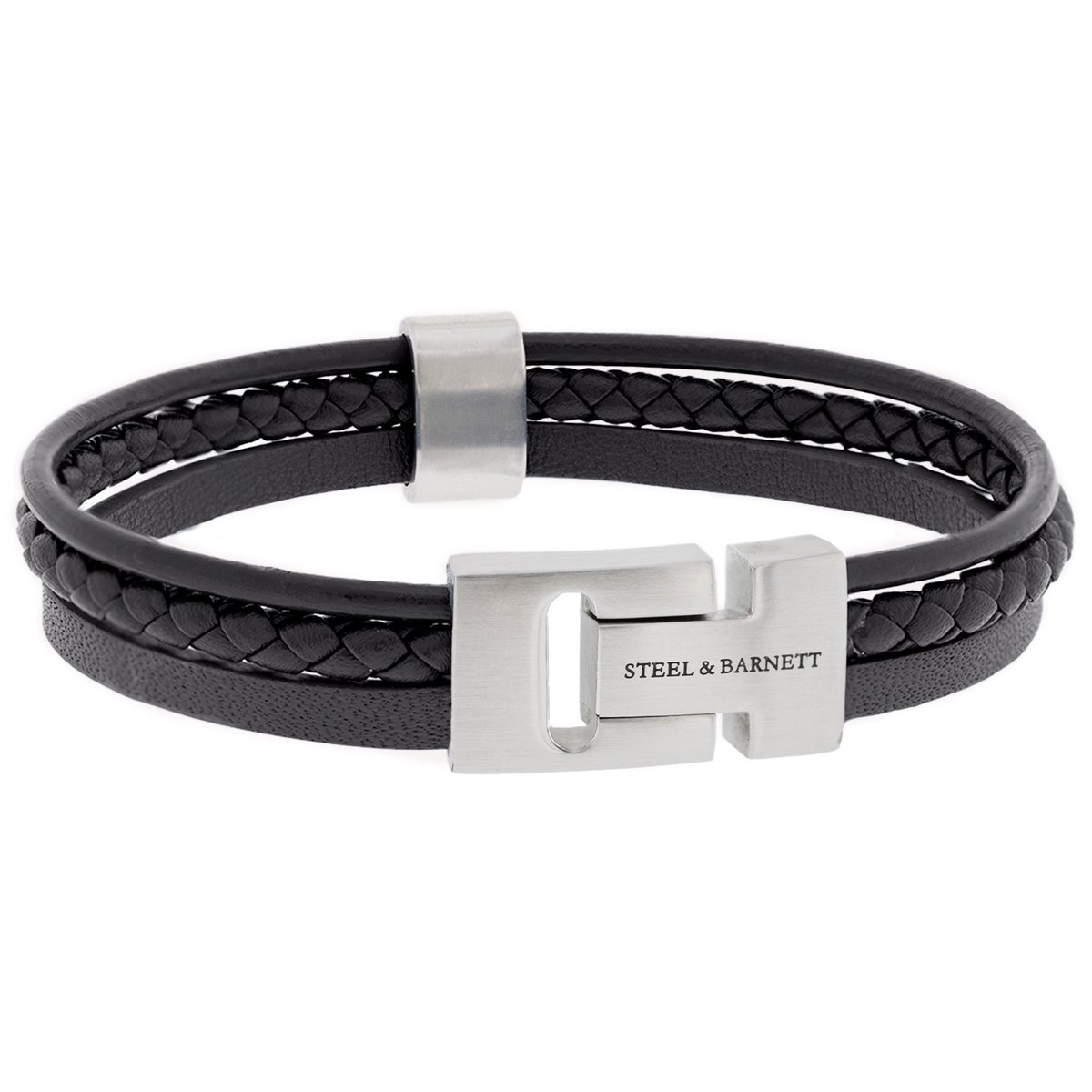 STEEL & BARNETT - Leren Armband Heren - Casual Cole - Zwart - Maat L