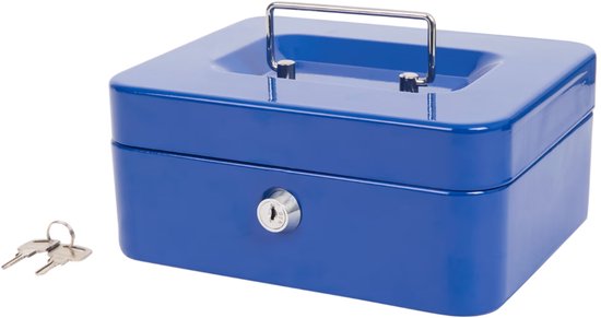 Metalen Geldkistje Met Sleutel in Blauw