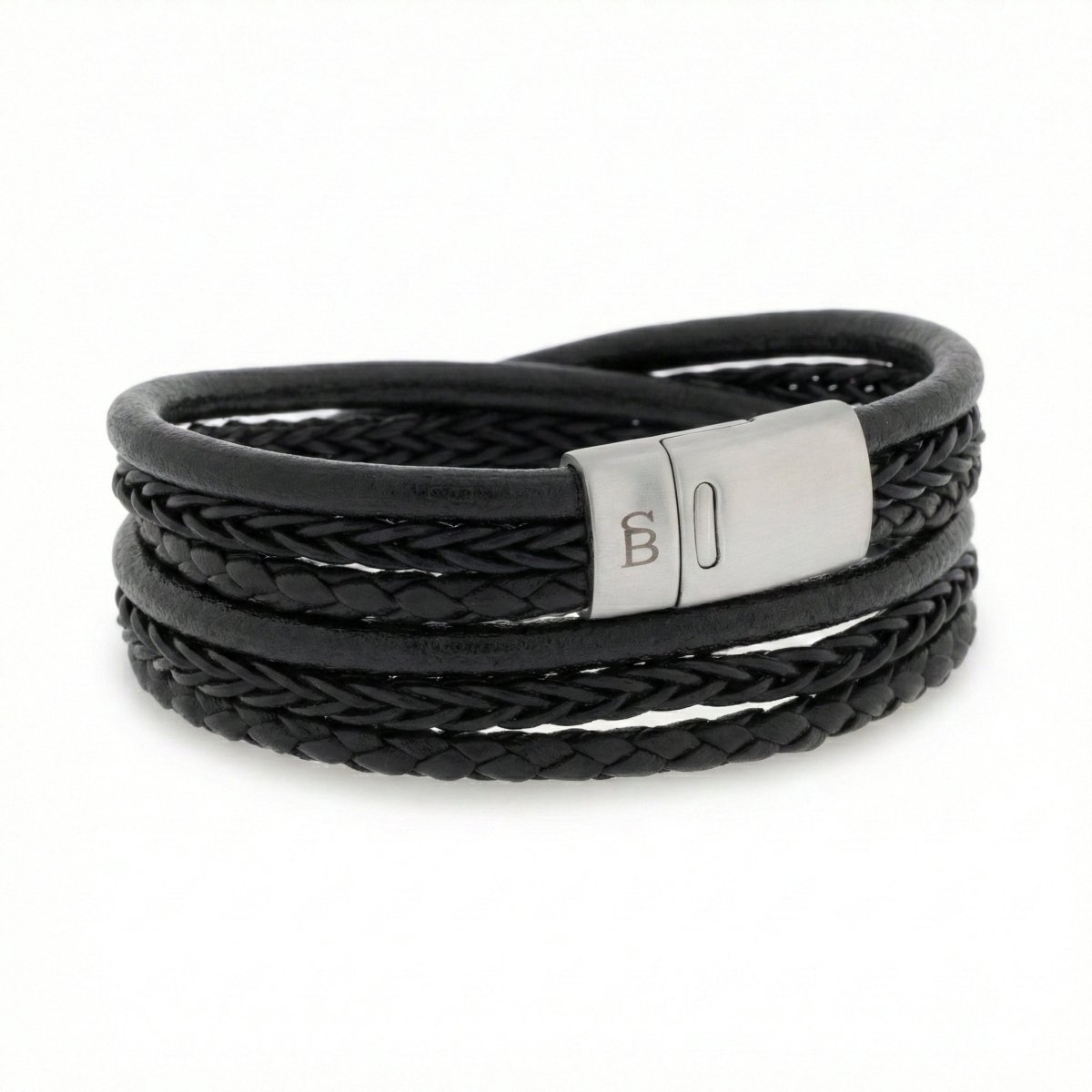 STEEL & BARNETT - Leren Armband Heren - Bonacci - Zwart - Maat L