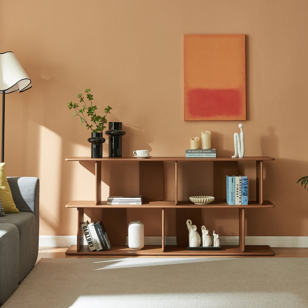 Wandrek Gäljami staand rek laag boekenkast 160x35x74 cm walnootkleurig [en.casa]