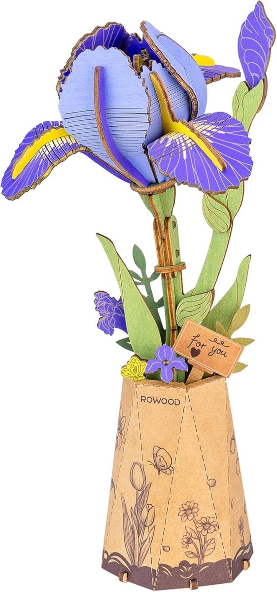 Houten Bloemen Puzzel - 3D Knutselset - Creatief Cadeau - Realistisch Ontwerp - 9x6x23 cm - Lila