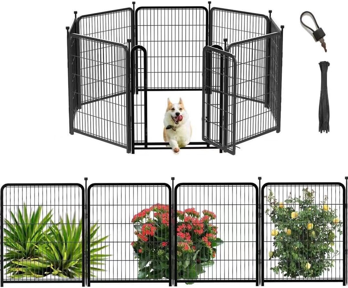 Hondenren Buiten - Hondenbox Puppyren - Veilige Omheining - 8 Panelen Verstelbaar - 61x61cm Per Paneel - Zwart
