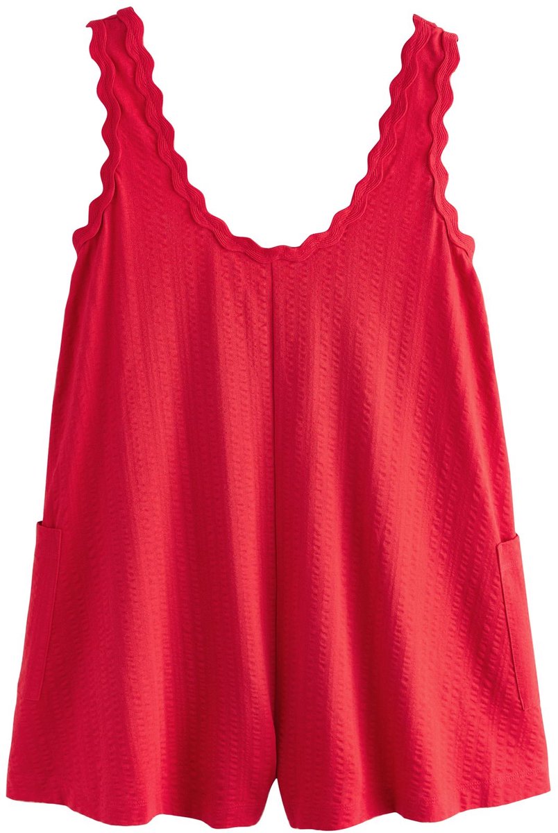 Next - Dames - Ric Rac Trim Jersey Playsuit - Rood