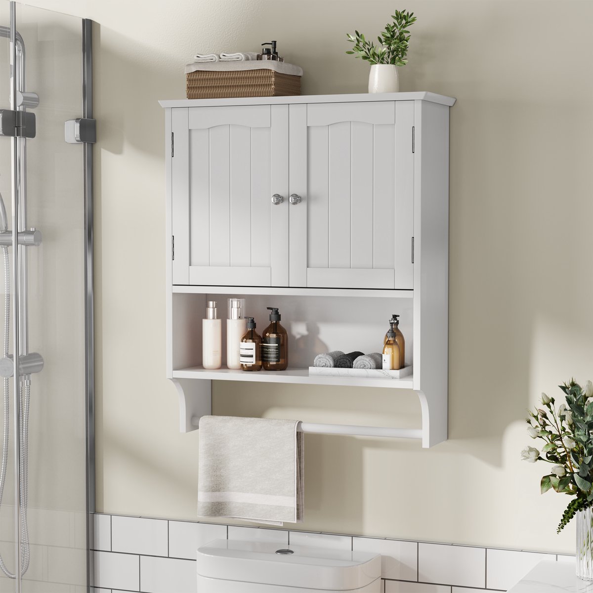 MODENUIT Badkamerkast - Wandkast Verstelbare Planken En Handdoekhouder - Voor Badkamer - M