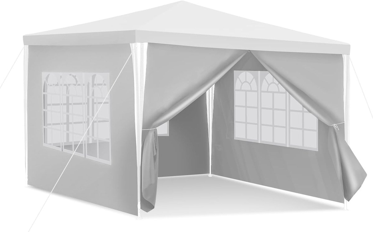 Tuinpaviljoen Waterdicht - Feesttent Tuintent - Buitenfeesten Beschermen - Met Ramen en Zijdelen - 3 x 3 Meter - Wit
