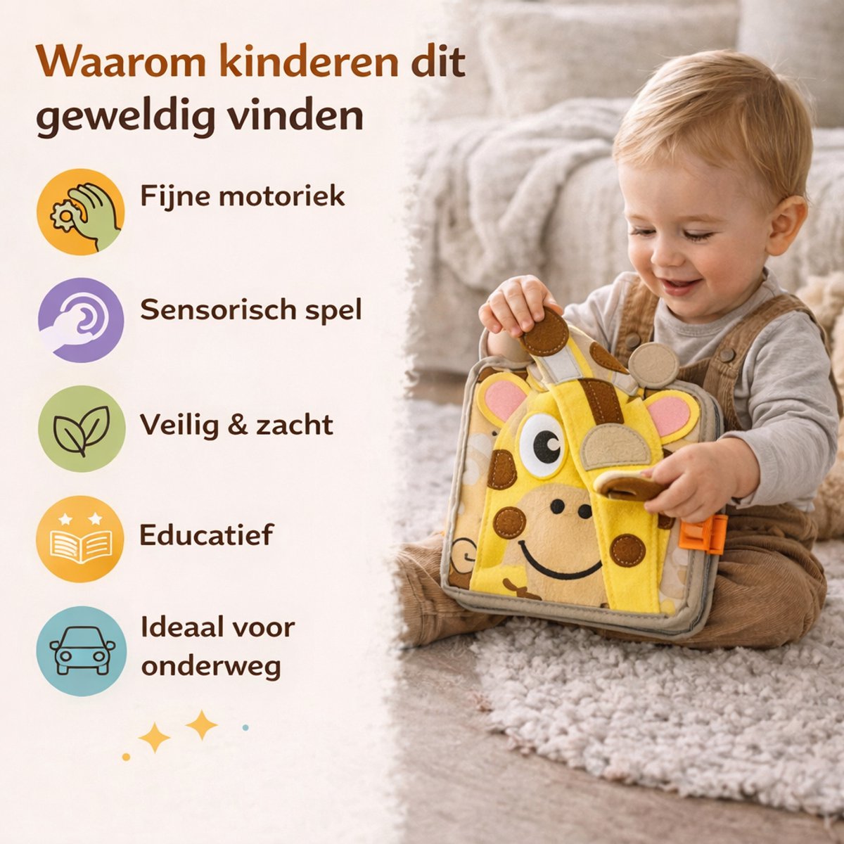 Montessori Activiteitenboekje Giraffe - Sensorisch Speelgoed - Extra Dik - Busy Board - Educatief Speelgoed - Montessori - Speelgoed - Inclusief Tas - Leeftijd 2 tot 7 Jaar — afbeelding 5