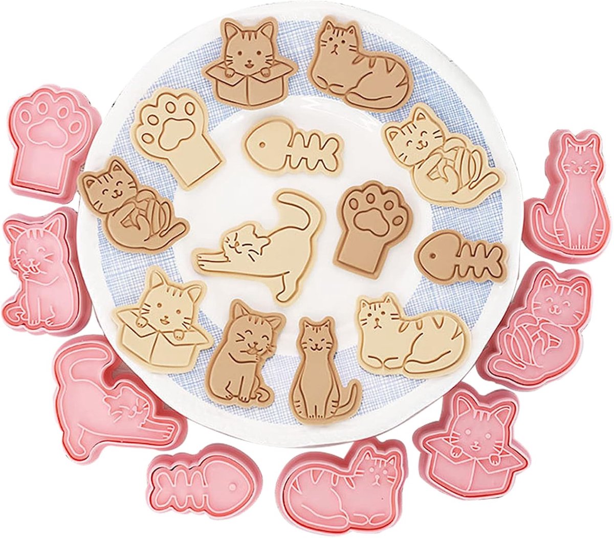Koekjesvorm Katten - Bakvormpjes Dier - Koekjes Bakken - 8 Delige Set - 50x20x60mm - Roze