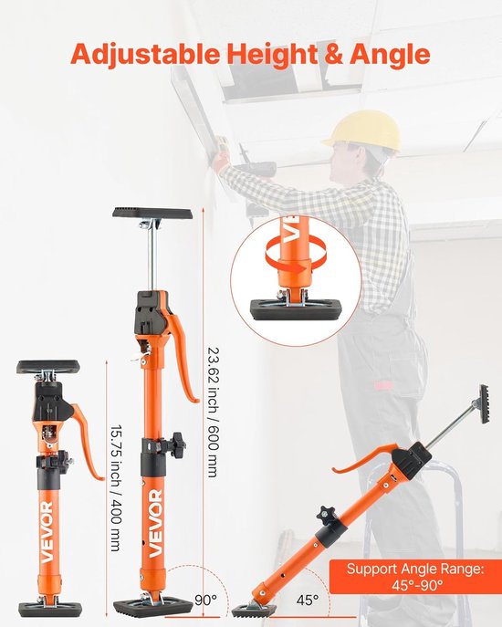 Steunstang Kastkrik - Telescopische Steunpaal - Kasten Monteren - Verstelbaar Tot 100kg - 40-60 cm - Oranje — afbeelding 4