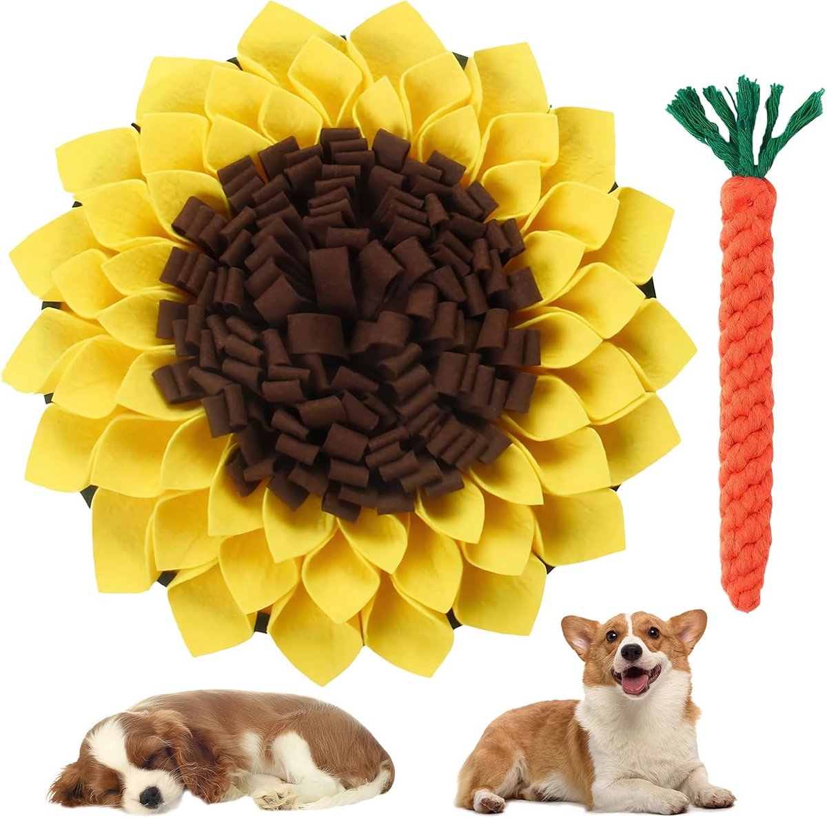 Snuffeltapijt Hond - Geurmat Puppy - Cognitieve Training - Antislip Wasbaar - 38x38 cm - Geel Oranje