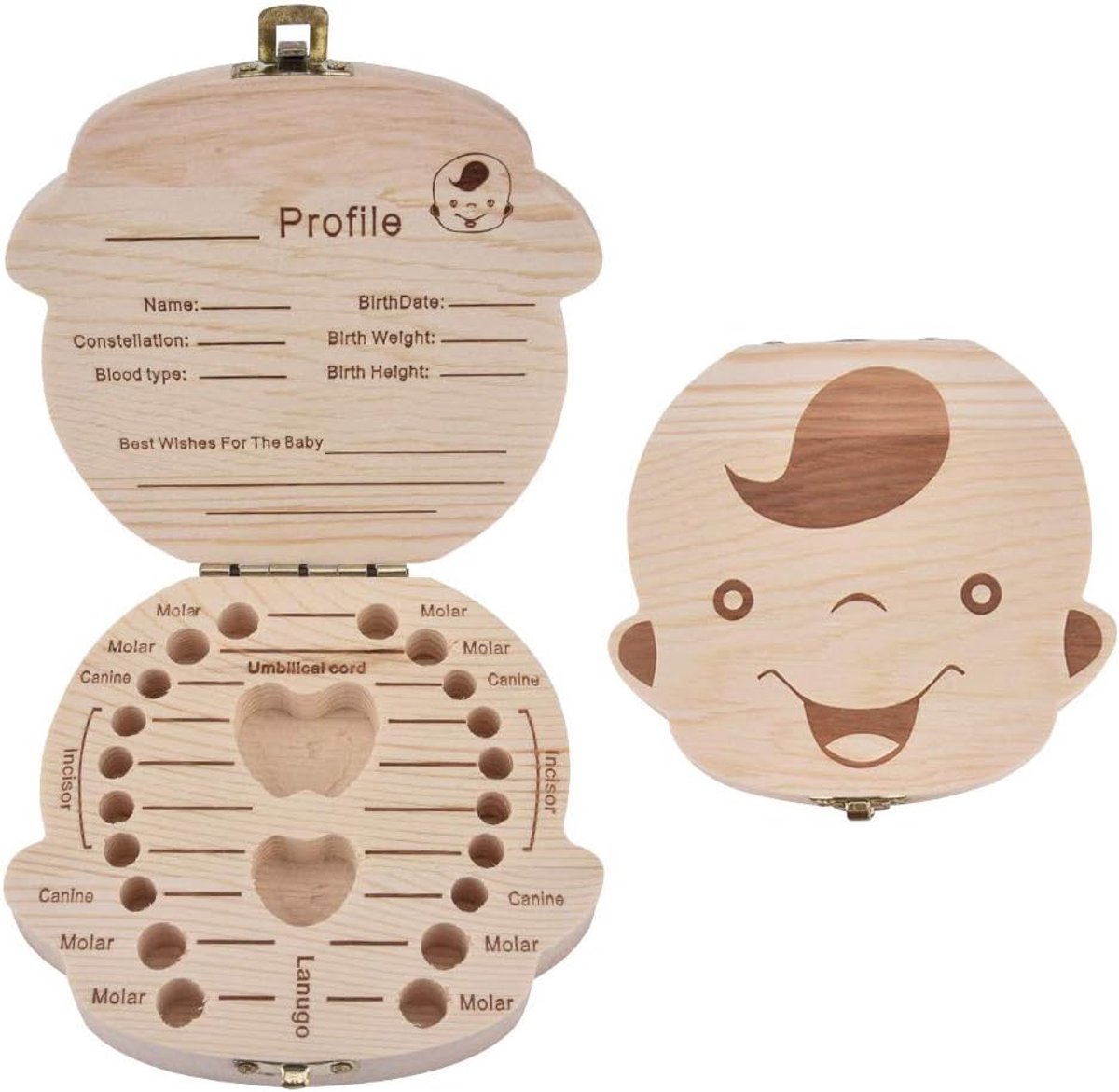 Houten Tandendoos - Baby Tanden Bewaren - Jeugd Geheugen - Met Slot Ontwerp - 12.5cm x 11.5cm - Natuurlijk Hout